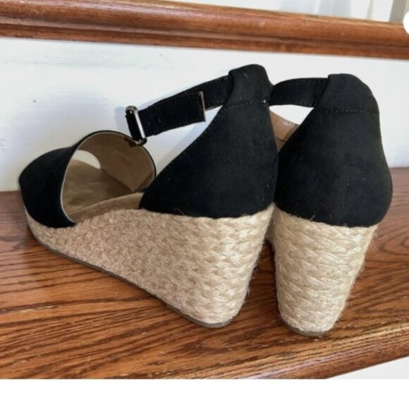 Womens Black Wedge Sandals Size 10.5M Seleeney Style & Co. 3" Espadrille Heel - Picture 4 of 16